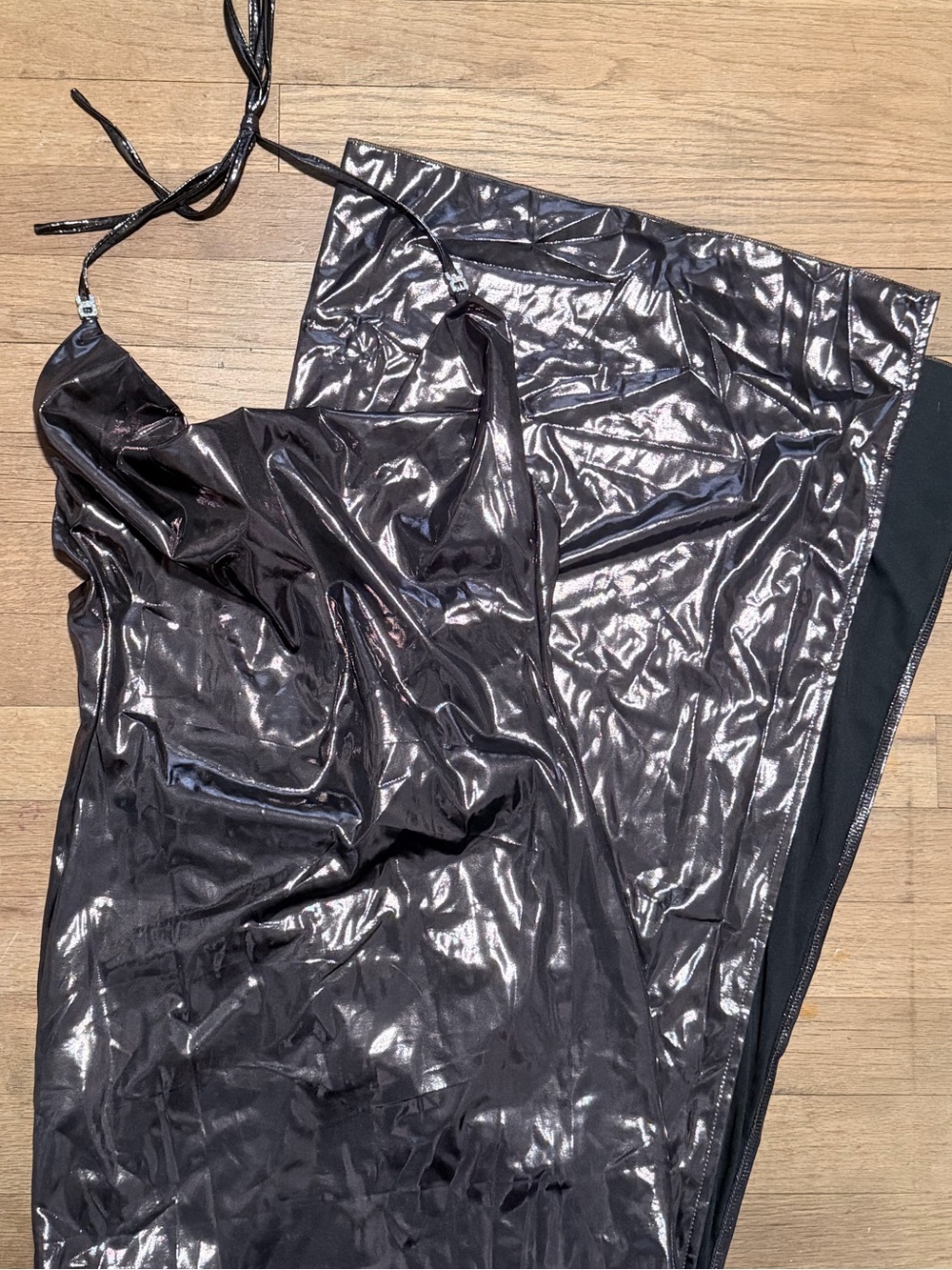 Shimmering Black Maxi Dress with Halter Tie